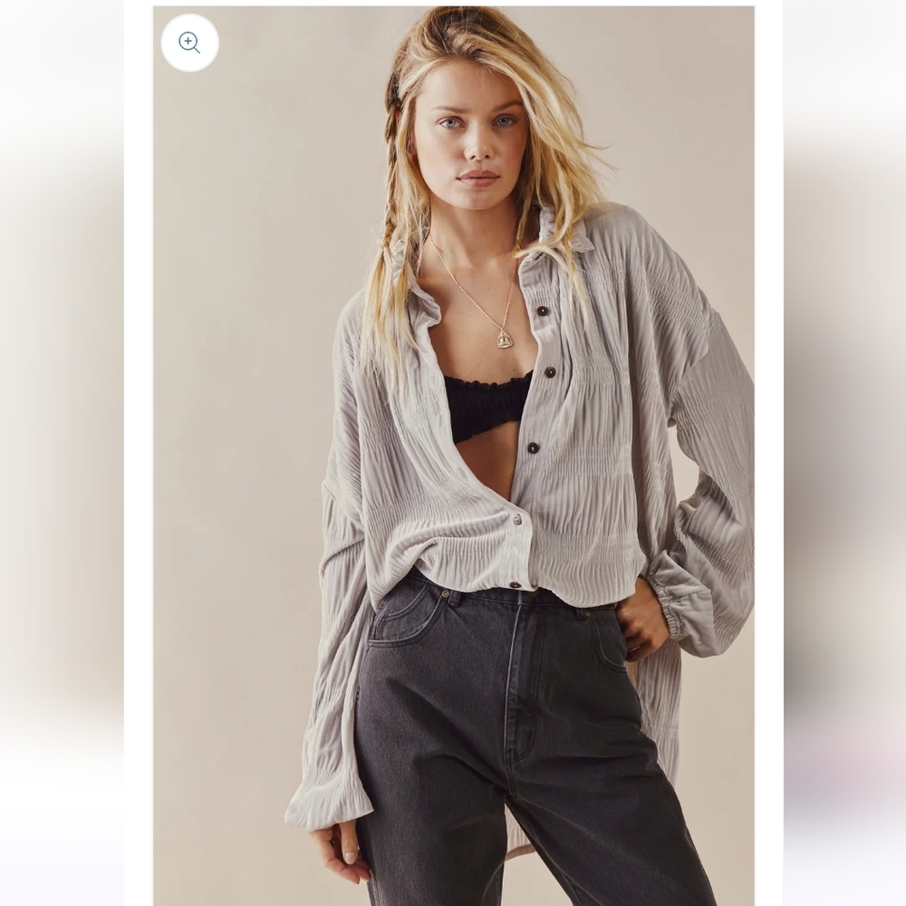 🌟Free People My Best Top - Velvet Button Front Top in Winter Fog🌟